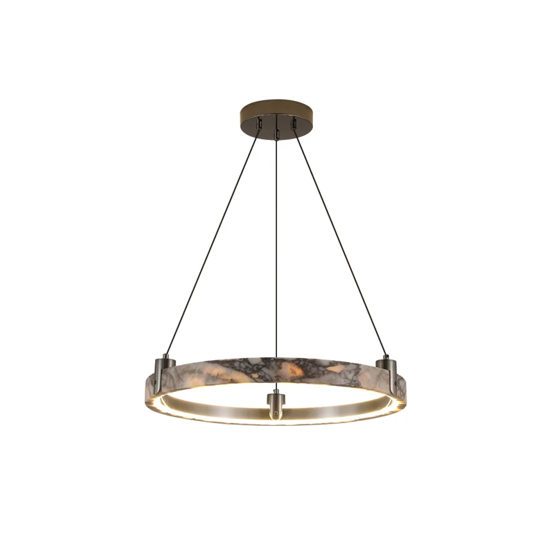 1-5 Ring Natural Marble Stone 2026 Chandelier Lighting Lustre Para Sala Estar Alabaster Pendant Light