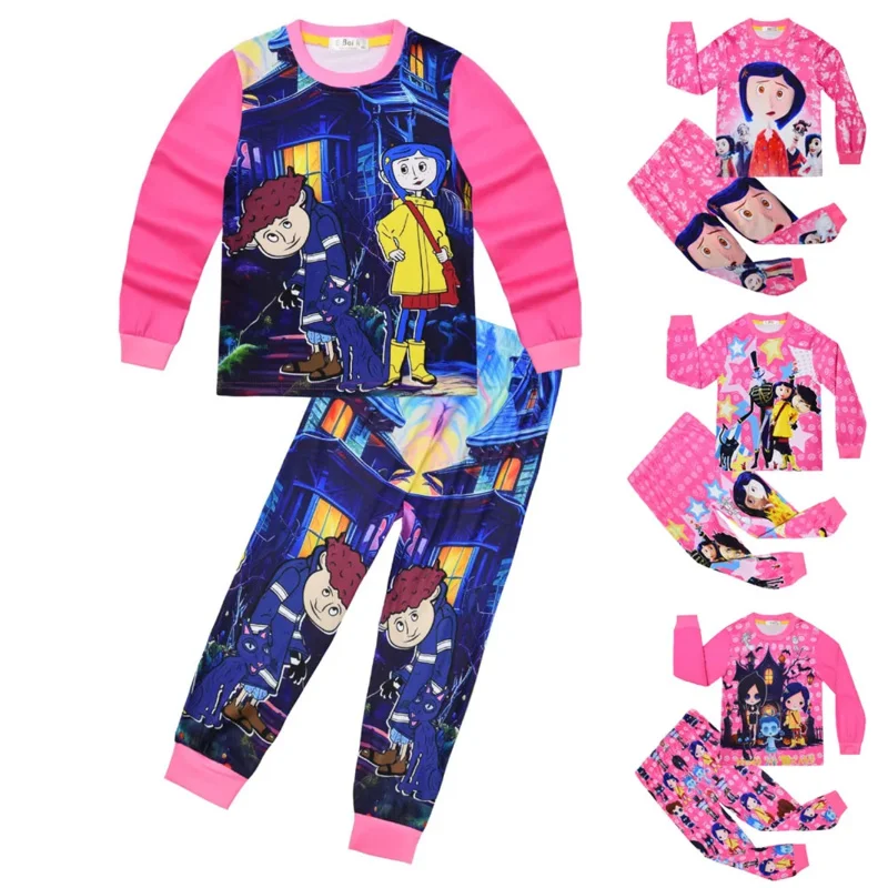 New Coraline Cosplay Costume Coraline & The Secret Door Pajamas for Girls Clown Halloween Christmas Party Funny Outfits Suit