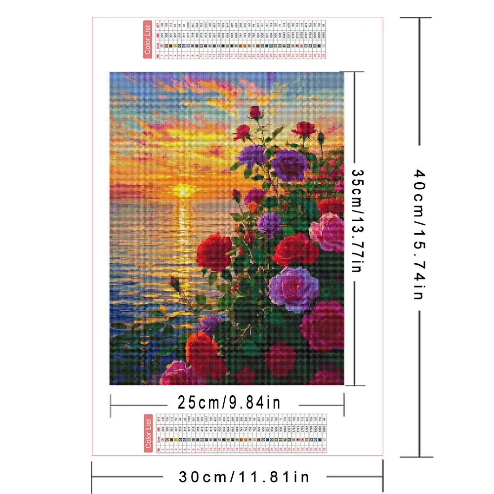 AZQSD Diamond Art Paintings Rose Flower Picture Of Rhinestones Diamond Mosaic Sea Sunset Landscape Full Kits Handicrafts