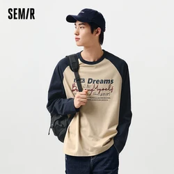 Semir Long Sleeve T-Shirt Men 2024 New Spring Fashion Contrast Color College Style Trendy Insert Shoulder Sleeve Top