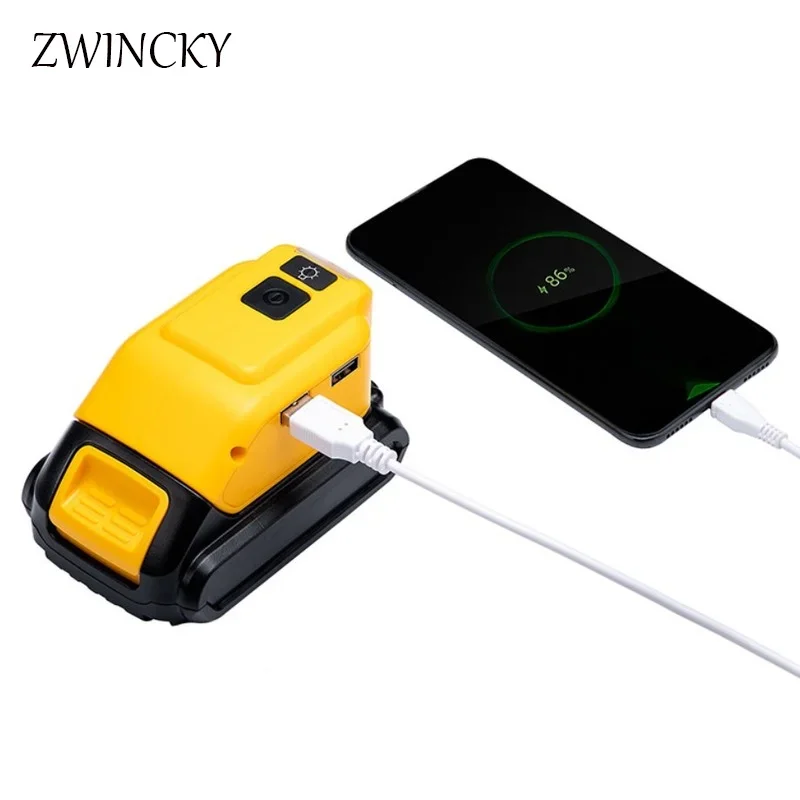 ZWINCKY Nova Substituição DCB090 Conversor Adequado para Dewalt 14.4V 18V Bateria de Lítio Power Tool Carregador Dual USB com Lâmpada 3W