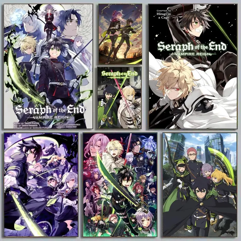 Seraph Of The End Owari no Seraph Yuichiro Hyakuya Vampire Apocalypse Calligraphy Poster Eco-Friendly Decor Frameless Canvas