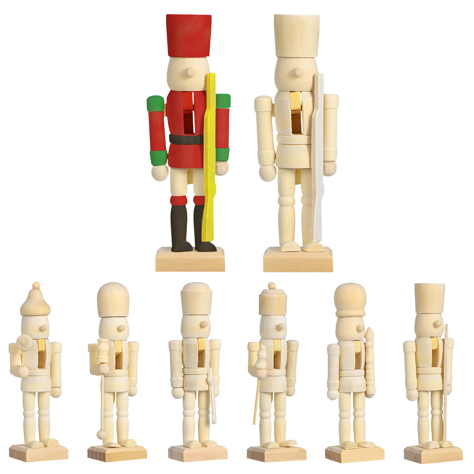 

12pcs Wooden Nutcracker Puppet Unfinished Diy Craft Kit Christmas Decoration Home Festival Ornament Desktop Decor Soldier
