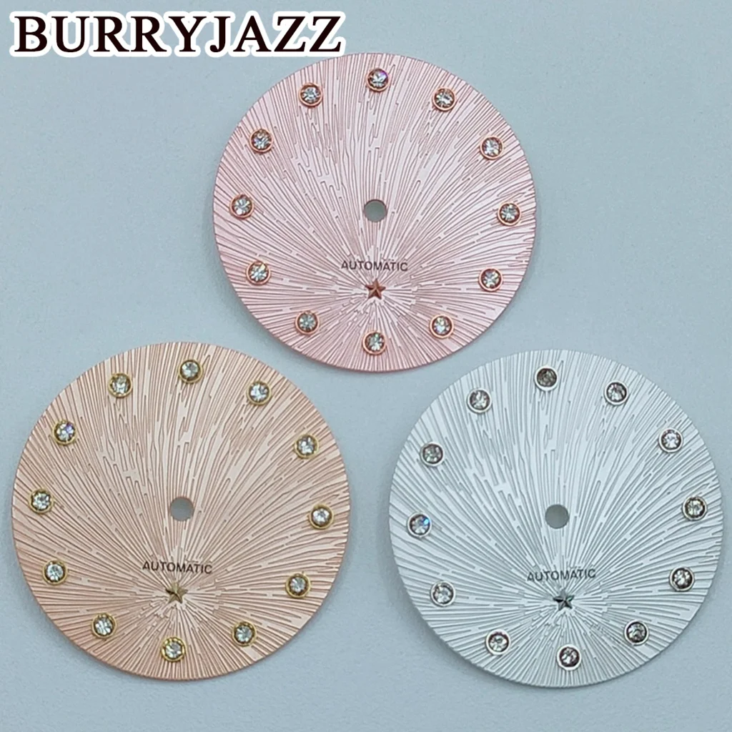 BURRYJAZZ 24.5mm Dial Deville Watch Dial With Diamond Index Star Decoration Fit For NH05 NH06 Lady's Watch Modified Accessories