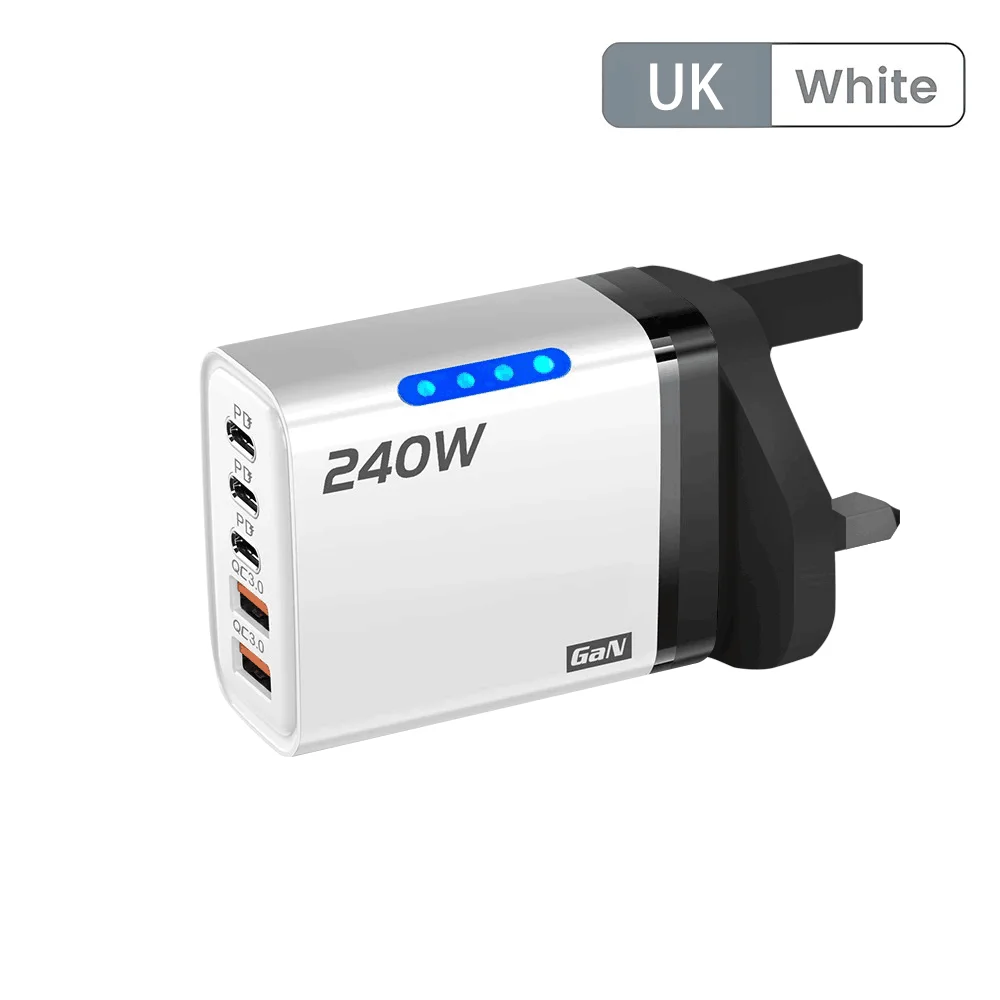 5 in 1 GaN USB C Desktop Charger 240W Snel Opladen Telefoon Adapter 10A Type C Kabel Voor iPhone Samsung Xiaomi EU/US/UK Plug Charger