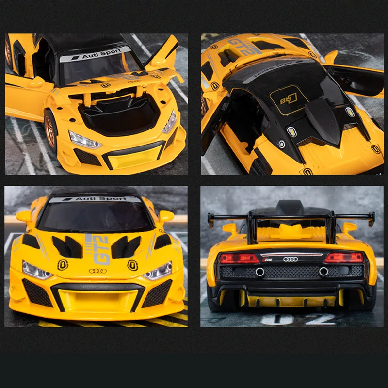 1:24 AUDI R8 GT2 Alloy Track Racing Car Model Diecast Metal Toy Sports Car Vehicles Model Simulation Sound Light Childrens Gifts