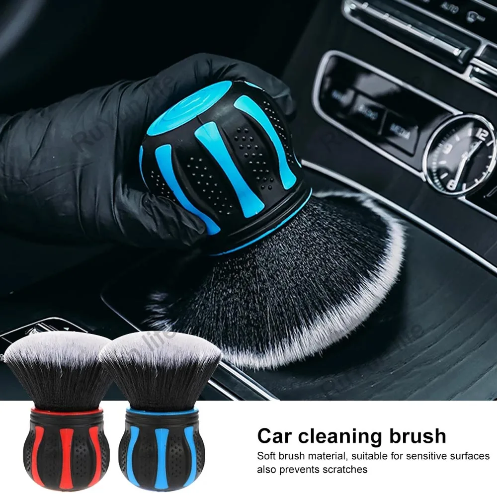 2pcs Car Detailing Brushes Automobile Interior Soft Bristles Brush Air Vent Dust Cleaner Dusting Cleaning Tool with Storage Rack