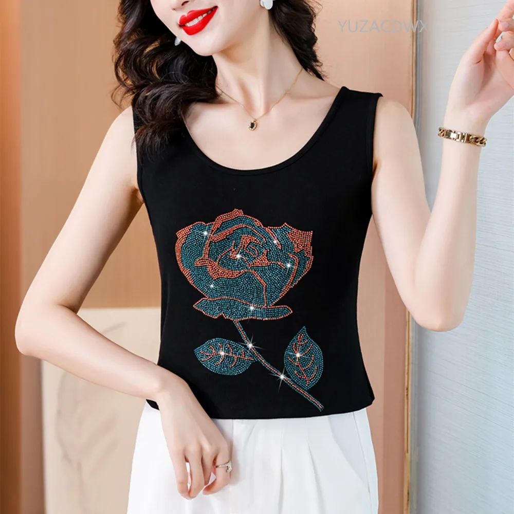 Summer Women Bead Work Camis Femme Padded Camisole Lady Sexy Bling Bling Gemstones knot Camis Tops