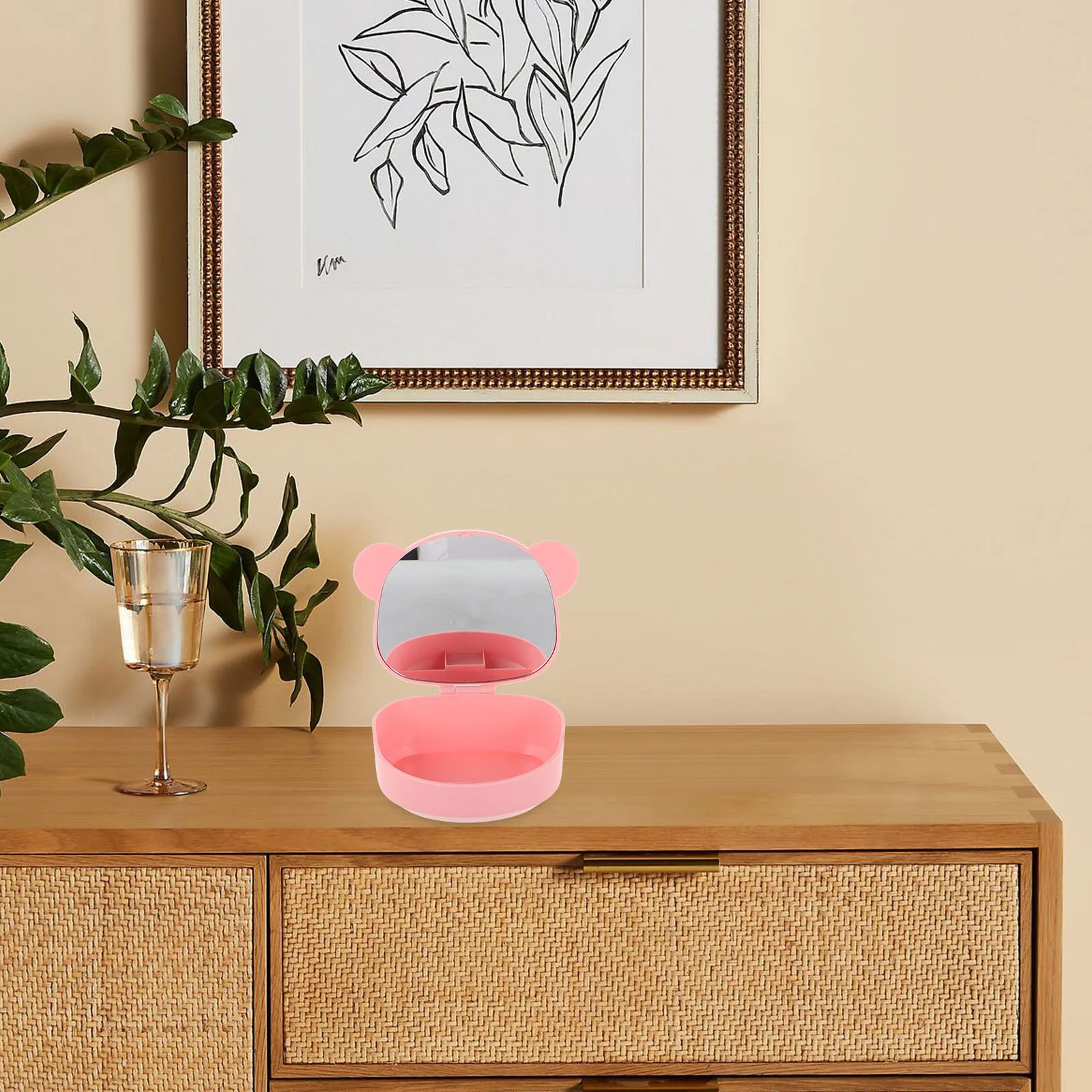 

Cute Bear Ear Makeup Mirror Organizer Compact Travel Makeup Case with Highdefinition Mirror for Girls Hair Ties Bobby Pins