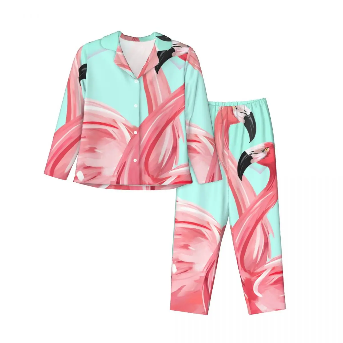 Women's Long-Sleeved Pajama Set Flamingo,love,Valentine's Day