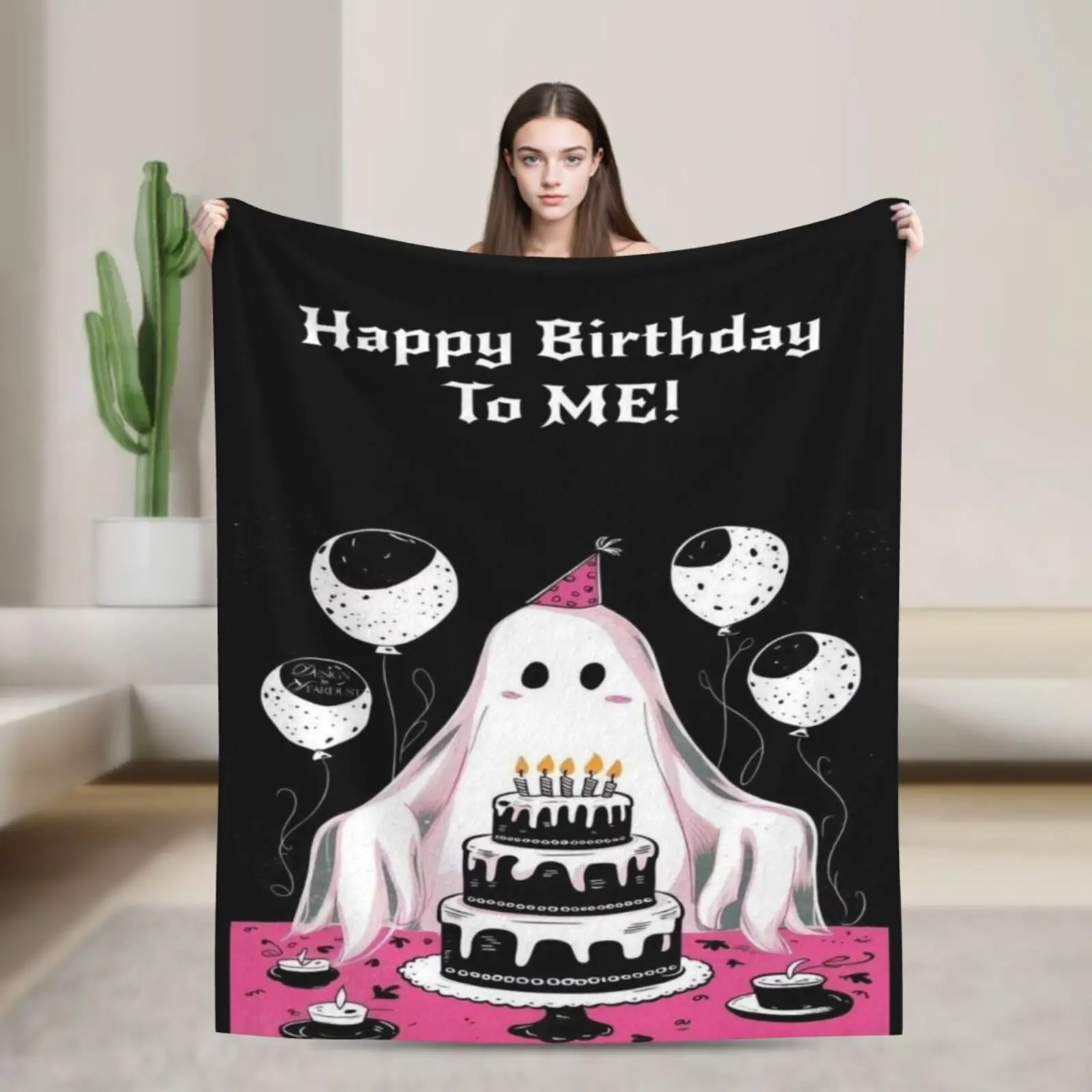 Couverture d’anniversaire, jet de conception de gâteau de ballon de polaire de flanelle douce pour les enfants garçons filles, voyage confortable de canapé de lit, cadeau de Noël d’anniversaire