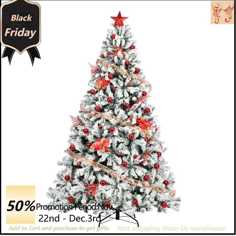 7.5ft PVC Flocked Christmas Tree 1450 branches and leaves are made of environmentally friendly flame retardant PVC material