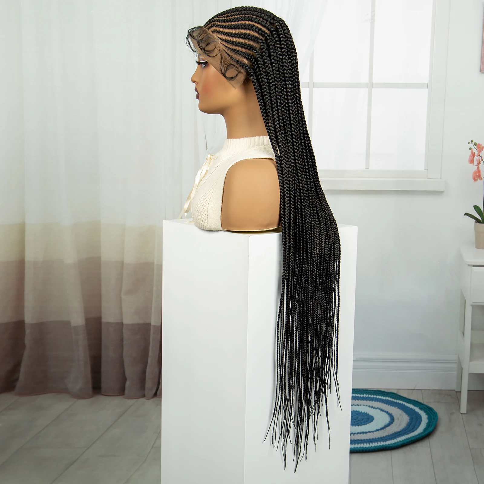 Synthetische Cornrow-Zopf-Perücken, volle Spitze-Zopf-Perücke, natürliche gerade Zopf-Perücke mit Babyhaar, Lace-Front-Zopf-Perücken für schwarze Frauen