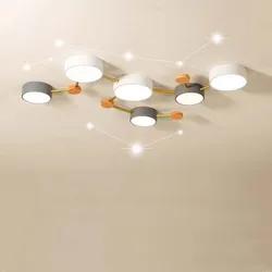 Nordic LED Wood Ceiling Light Macaroon 3-8 Head Round Ceiling Decor Lighting Lamp Bedroom Living Room Study Home Fixtures Lustre