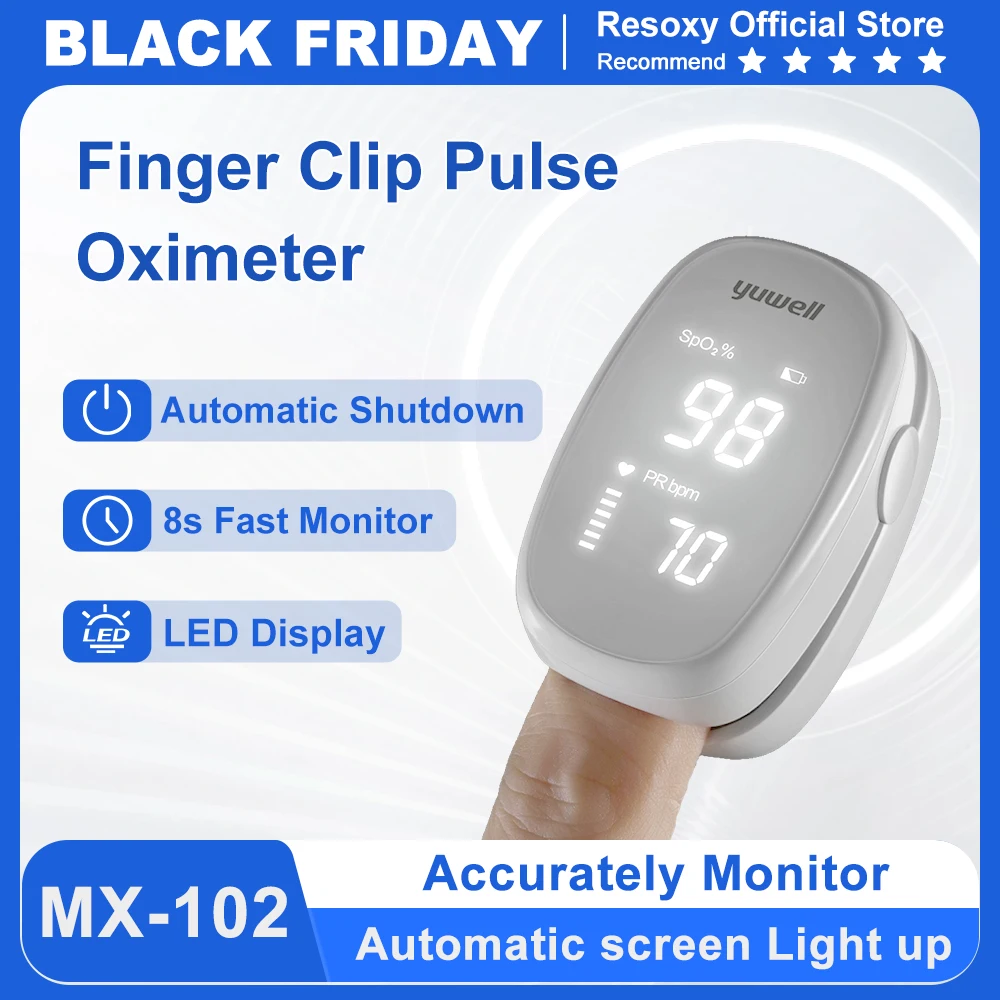 

Portable Yuwell Finger Pulse Oximeter LED Screen Automatic Blood Oxygen Saturation Pulse Rate Monitor for Adult Family Daily Use
