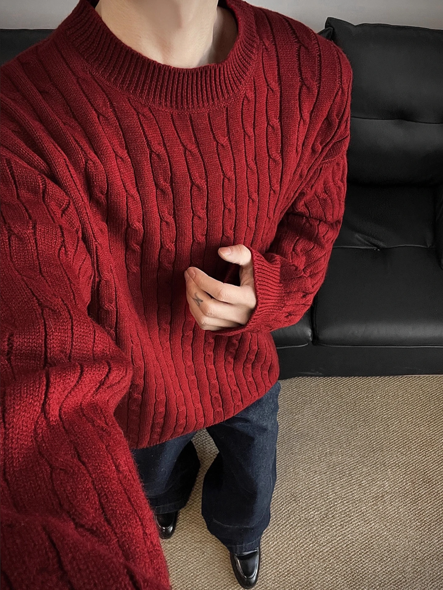 

Красный вязаный свитер Long Sve, мужской осенне-зимний модный брендовый топ High Sense Cisas Aosphere Dring Top