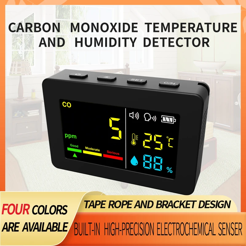 3in1 Air Quality Meter Digital Color Display Home Thermometer Hygrometer Carbon Monoxide Detector Voice Alarm Accurate Sensor