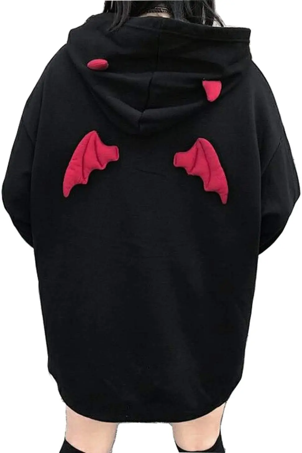 

kydely Womens Devil Wings Red Horn Sweatshirt Long Sleeve Hoodie Pullover Hooded Tops