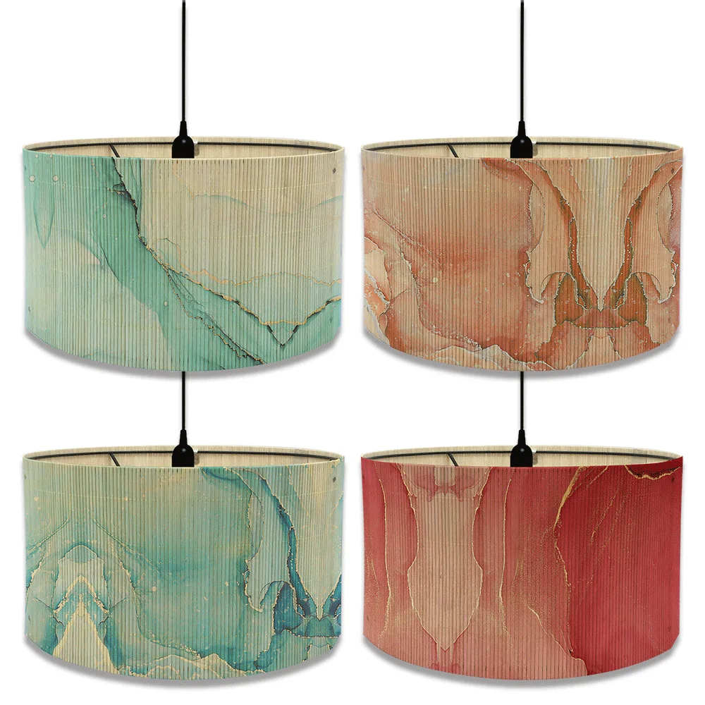 European Bamboo Lampshade Marble Printed Pendant Lamp Lampshade E27 for Home Living Room Decoration