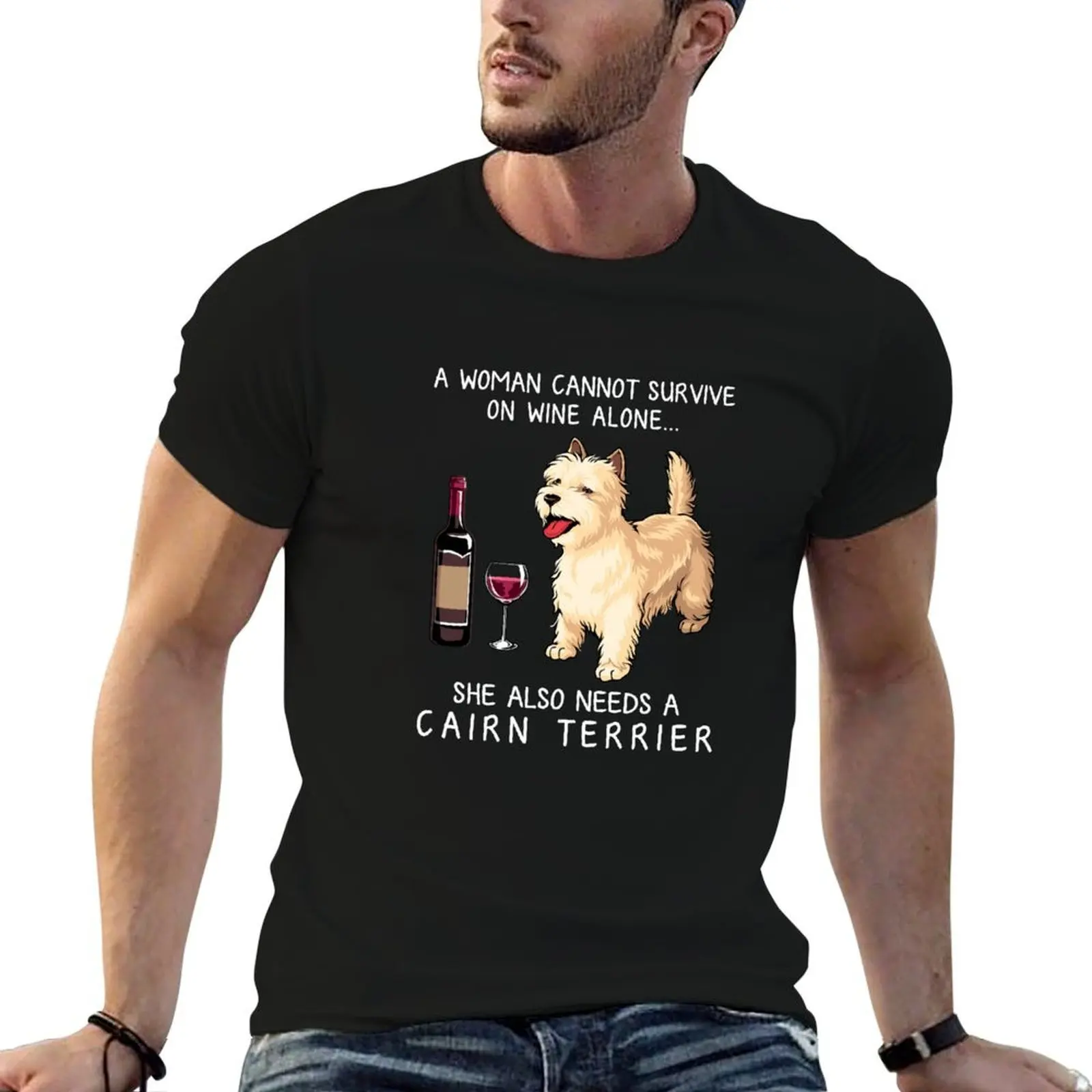 Cairn Terrier and wine Funny dog T-Shirt t shirt man luxury t shirt for man T-Shirt