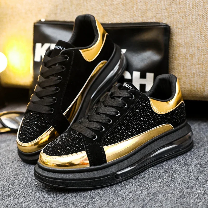 Men\'s Air Cushion Shining Sneakers Men Running Fashion Casual Shoes Gold Mens Shoes Comfortable Sport Shoes Zapatillas Hombre