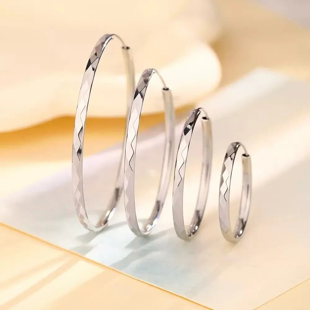

925 Sterling Silver 30/40/50/60mm Circle Hoop Earrings For Women Fashion Party Jewelry Gifts