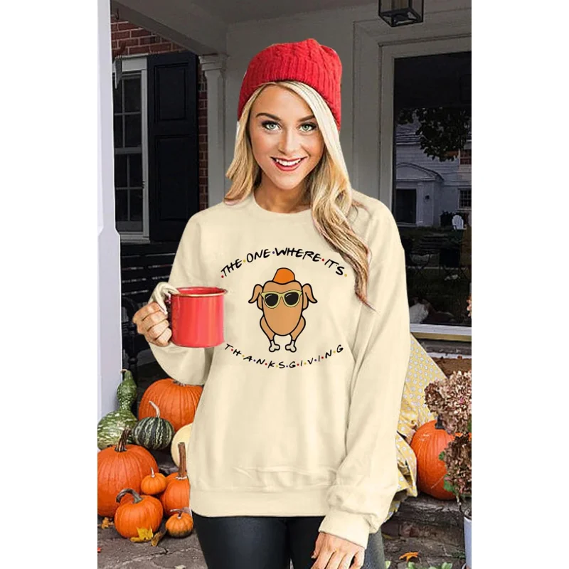 Thanksgiving sweatshirtturkey shirt damespullover met patroon en print herfsttop met lange mouwen