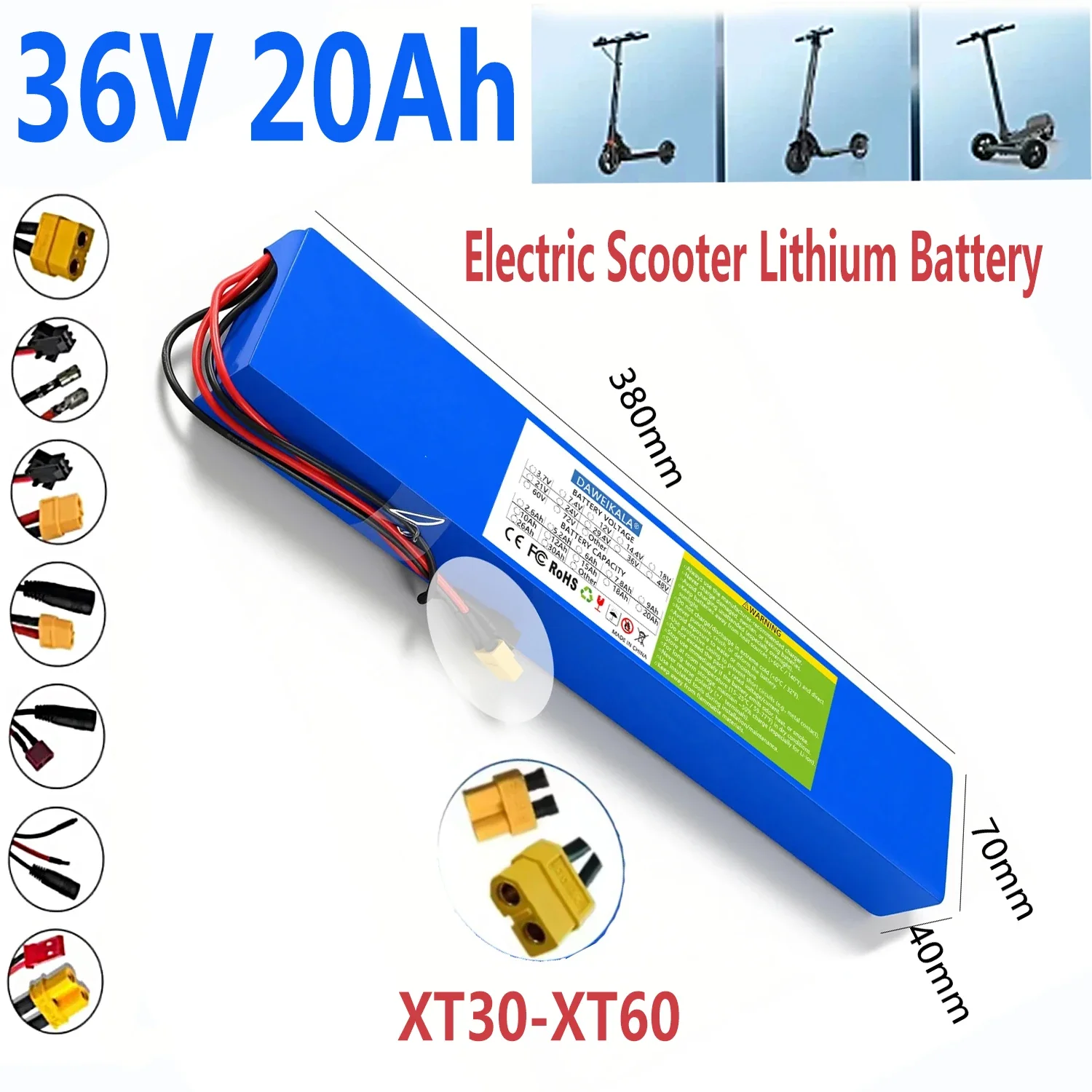 

Литий-ионный аккумулятор 36 В 10S4P 20 Ач Встроенный высококачественный сильноточный BMS для аккумулятора электрического скутера