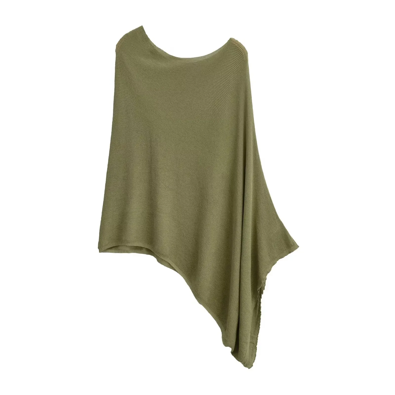 Tops de capa de punto Irregular para mujer, cuello redondo, manga de murciélago, transparente, moda femenina, ropa informal, 2023