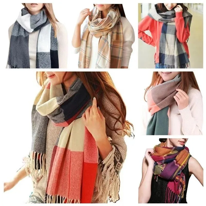 Fashion Winter Womens Scarf warm thick Long Plaid Shawl Wrap Cashmere Lattice Large Scarves Gifts