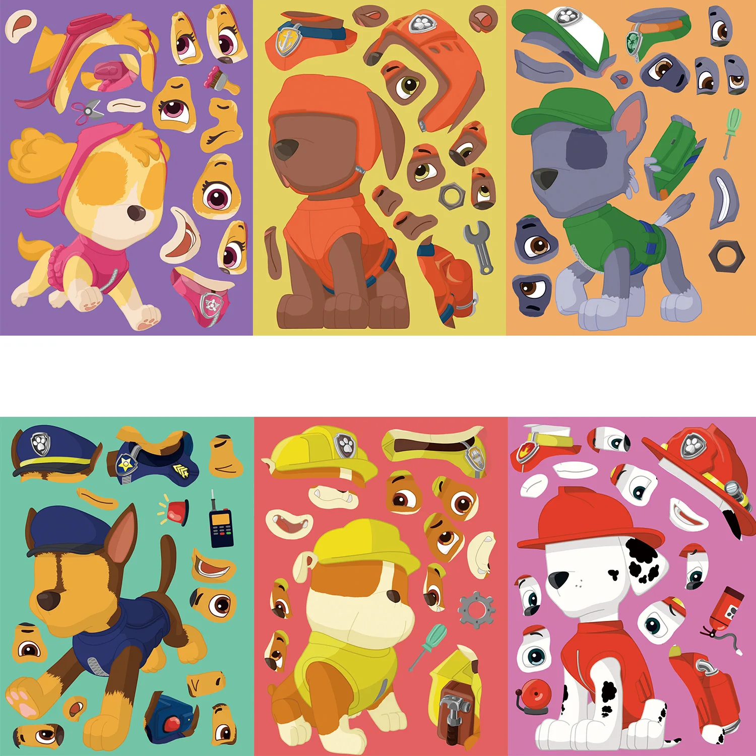 8/16Sheets Cute PAW Patrol Puzzle Anime Stickers Chase Make-a-Face Assemble Cartoon Decal Assemble Jigsaw Funny Children Gift