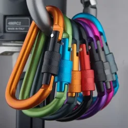 D Shape Carabiner With Screw Lock Outdoor Climbing Camping Buckle Bold Aluminum Alloy Locking Clasp Keychain Multifunction Tools