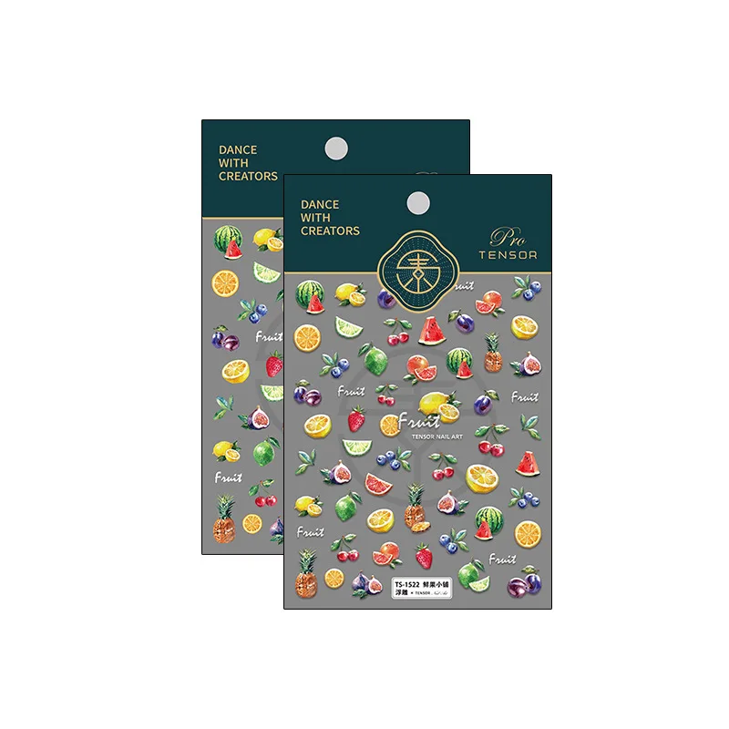 5D Summer Fruit Nail Art Stickers Cherry Orange Blossom Slider Cute Jelly Emboss Decal Dopamine Nail Art Decoration Decal