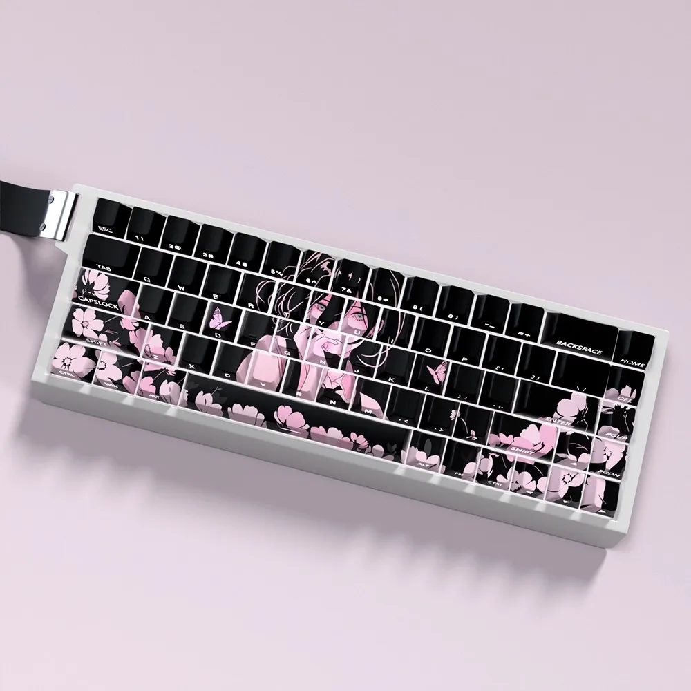 1 Set Reze Theme Keycaps PBT Side Printed Backlit Anime Cartoon Gaming Key Caps Cherry Profile Keycap For 60/63/64/68 Layout