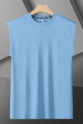 Plus Size 8xl 7xl 6xl 5xl New Ice Silk Classic Tank Tops Men Sleeveless Shirt Solid Color Tees All-match Mens Quick Dry Tshirt