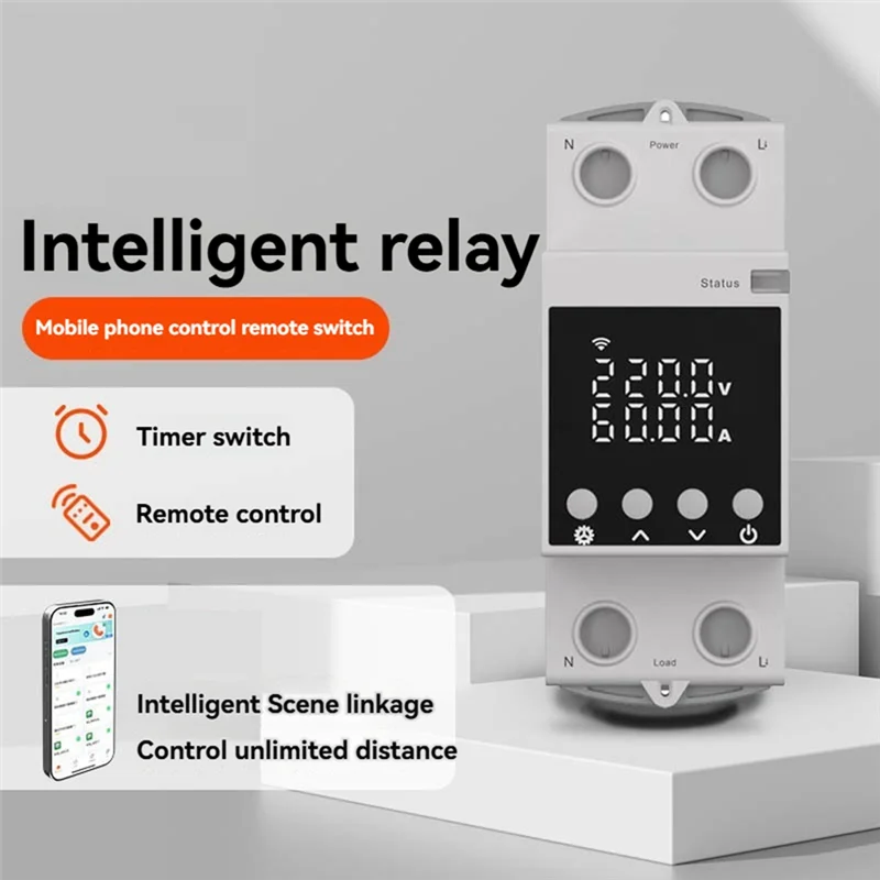 

ABRU-Tuya Wi-Fi реле ЖК-дисплей Регулируемое защита от перенапряжения, пониженного напряжения и перегрузки по току Интеллектуальный переключатель Пульт дистанционного управления