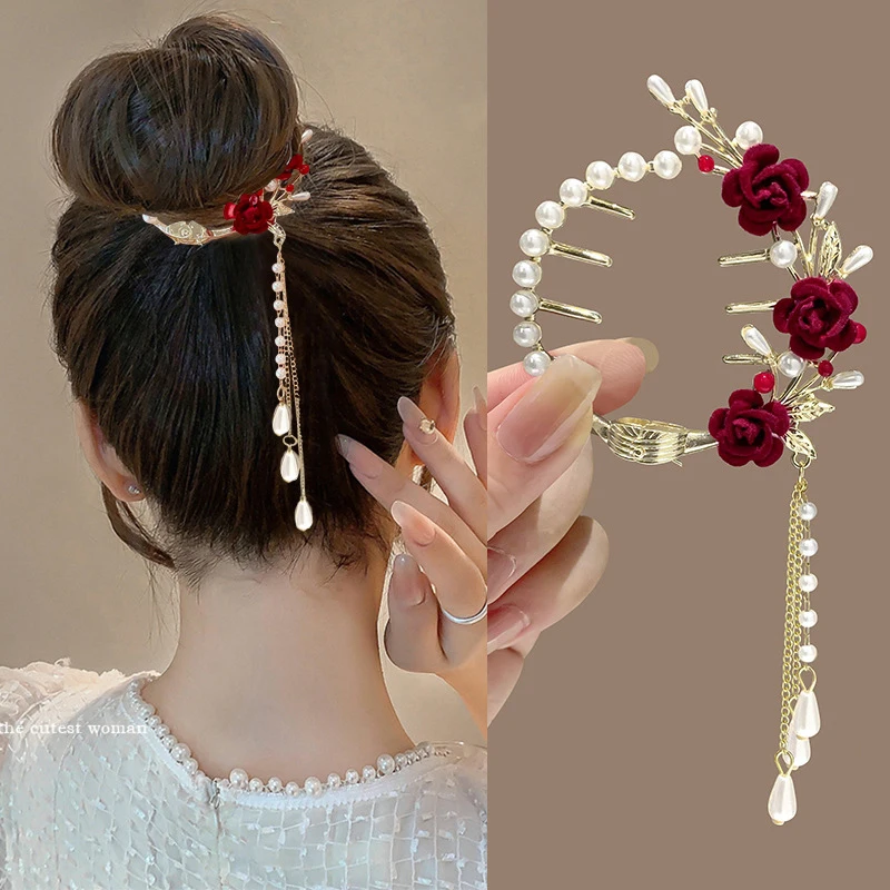 Pinza para el pelo con flor de orquídea para mujer, 1 piezas, borla, cola de caballo, hebilla, horquilla, pasador, accesorios para el cabello