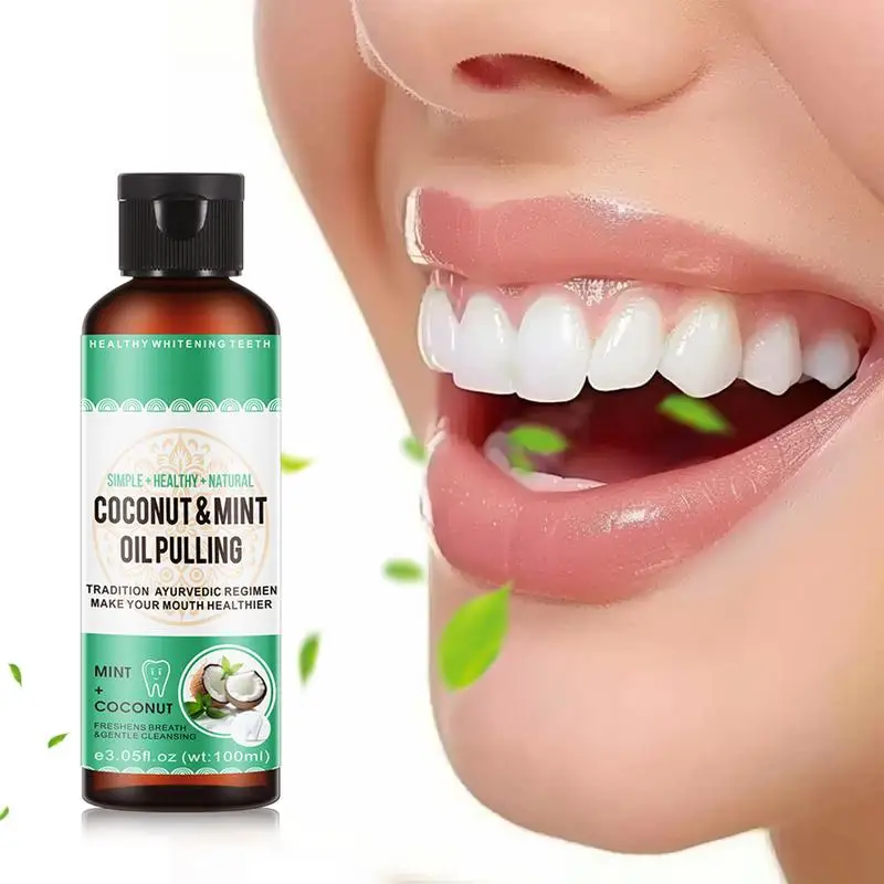 Coconut Mint Pulling Oil Coconut Mouthwash Alcohol-free Teeth Whitening Oral Care Fresh Breath with Tongue Scraper Set