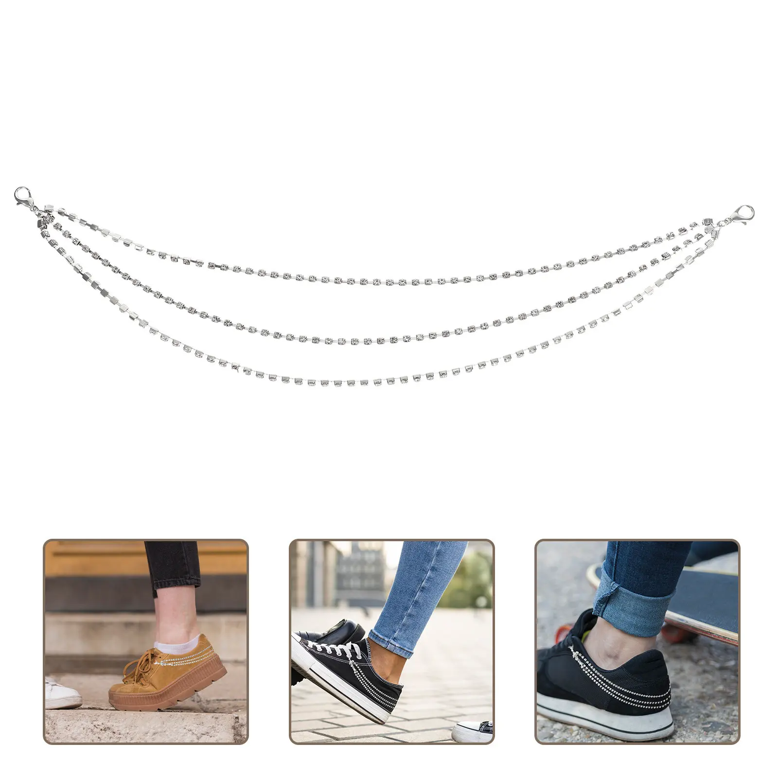 1Pair Layered Rhinestone Nail Shoe Chain Charm Boot Jewelry Bling Shoe Lace Decoration Trend Shoelace Charms Boot Chains