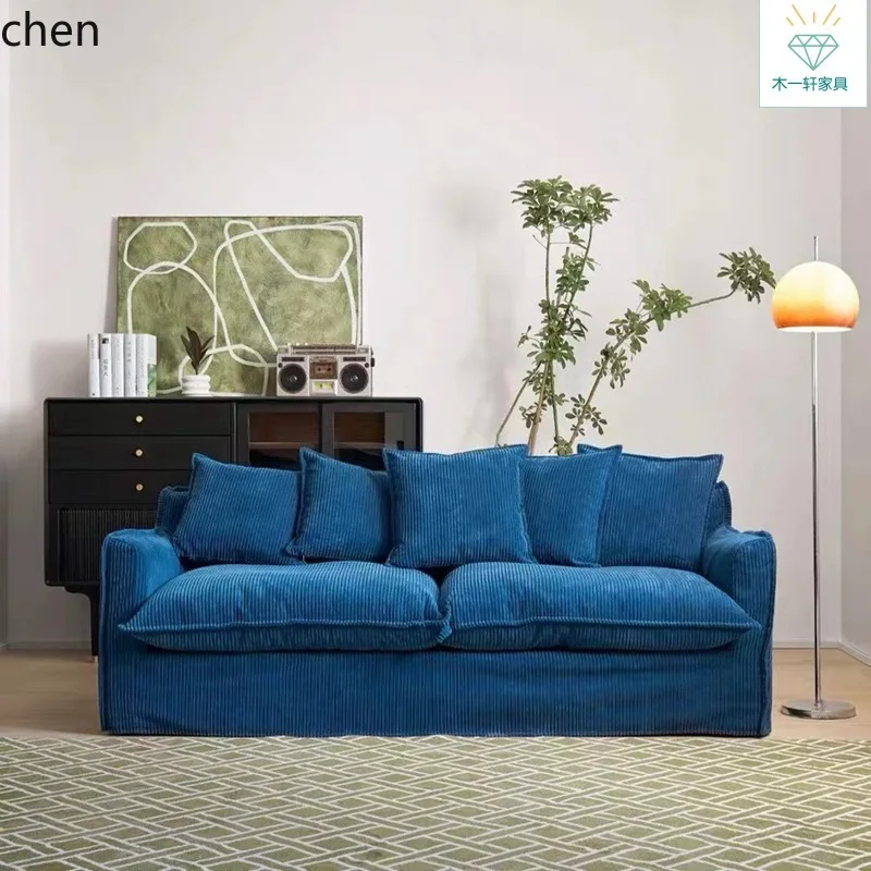 HT Cream Wabi-Sabi Style Corduroy Living Room Fabric Sofa with Removable and Washable Straight-Line Sofa