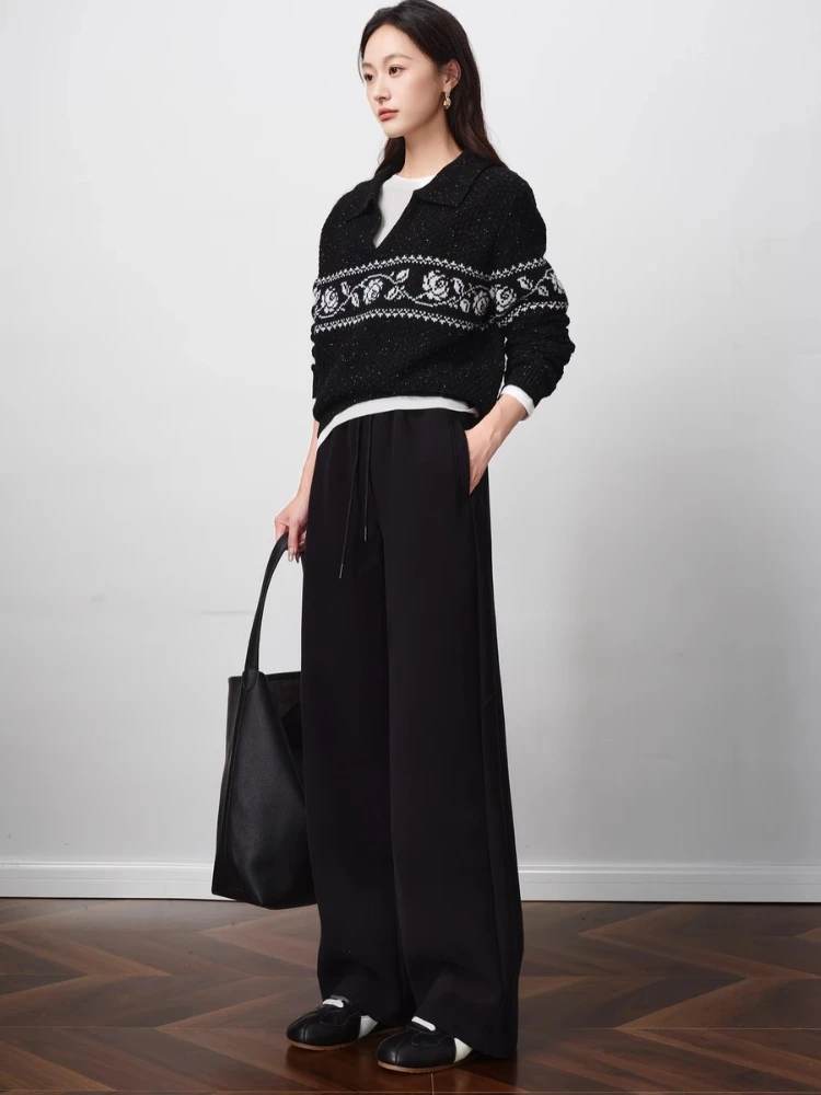 

OLrain Women's Casual Pants Solid Basics Wide Leg Pants 2025 Autumn New Loose Elastic Waist Versatile Trouser Female O57QK001321