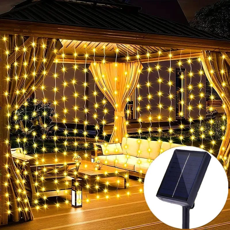 

8 Lighting Modes Hanging Lighting Solar Curtain Light LED String Lights Decor Outdoor Yard Pavilion Wedding Anniversary Holiday