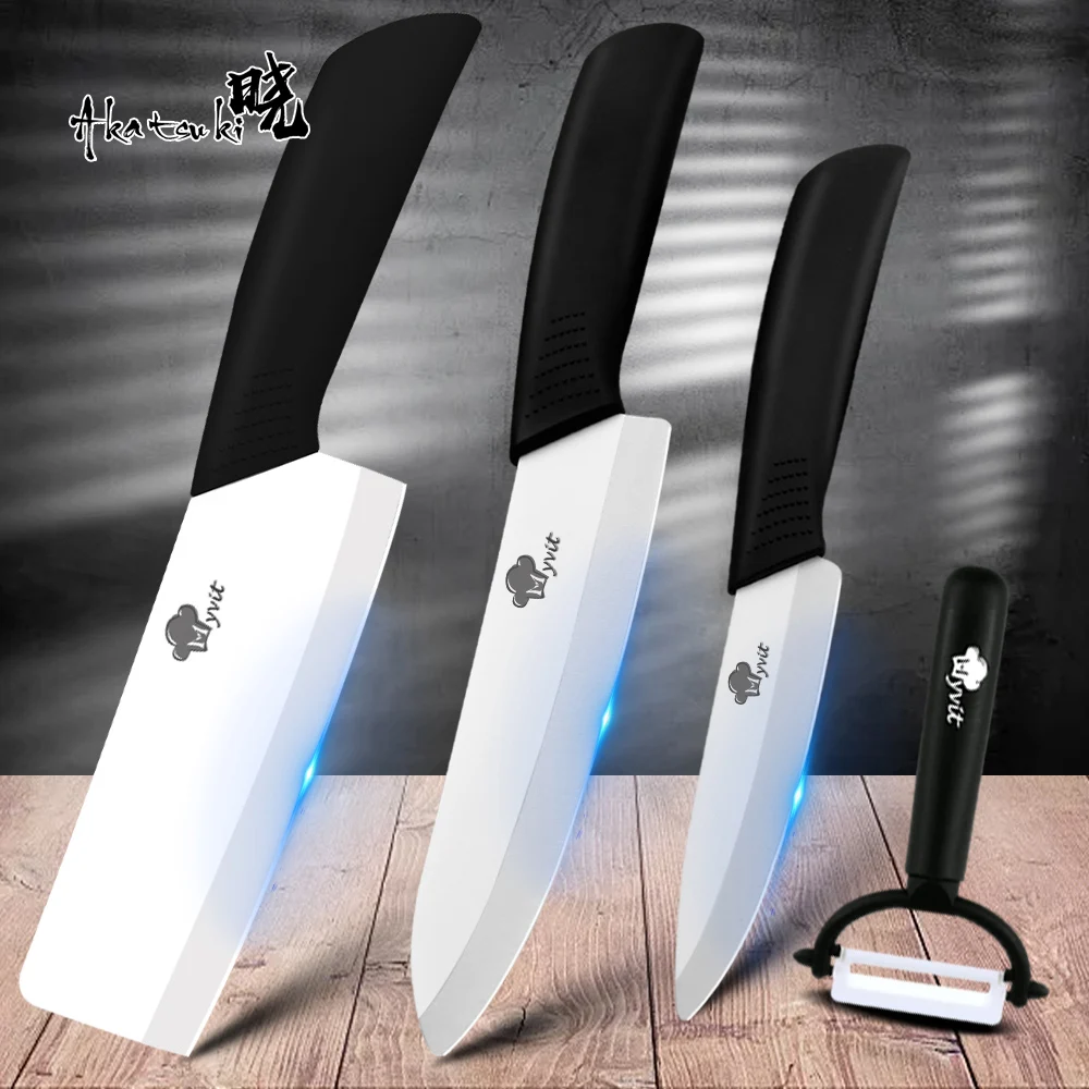 Ceramic Knives Kitchen Knives Set  4 6 7 inch Paring Utility Slicing kitchen knife Set+Peeler Zirconia White Blade Cooking Tool