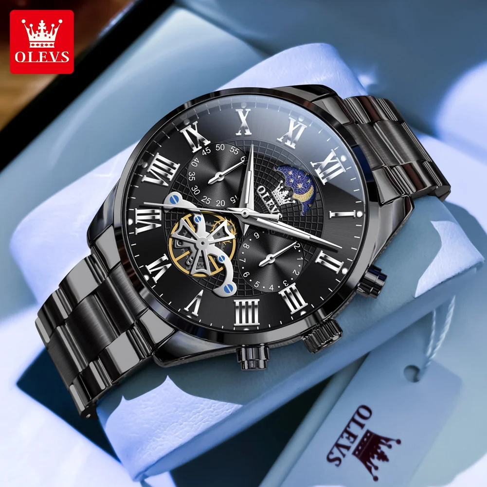 

OLEVS 3640 Flywheel Chronograph Men's Watches Classic Moon Phase Waterproof Luminous Original Quartz Wristwatch for Man