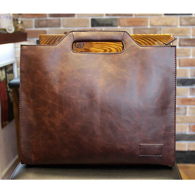

PU Leather Men's Briefcase Computer Bag Executive IPad Office Handbag Shoulder Business Document Portable Vintage Crossbody Bag
