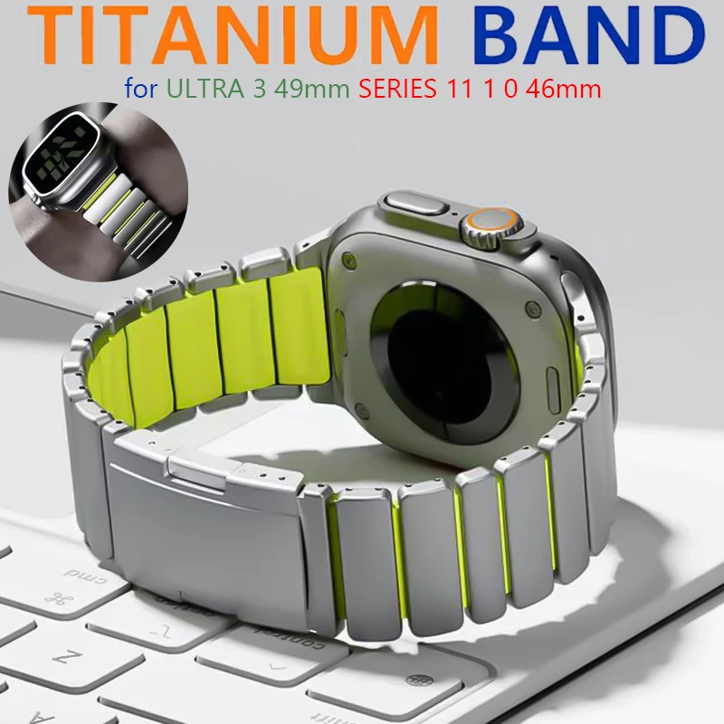 

Titanium Band for Apple Watch Ultra 3 Band 49mm Luxury Metal Strap for Iwatch Series 10 11 46mm 9 8 7 45mm 5 6 SE3 44mm Rubber