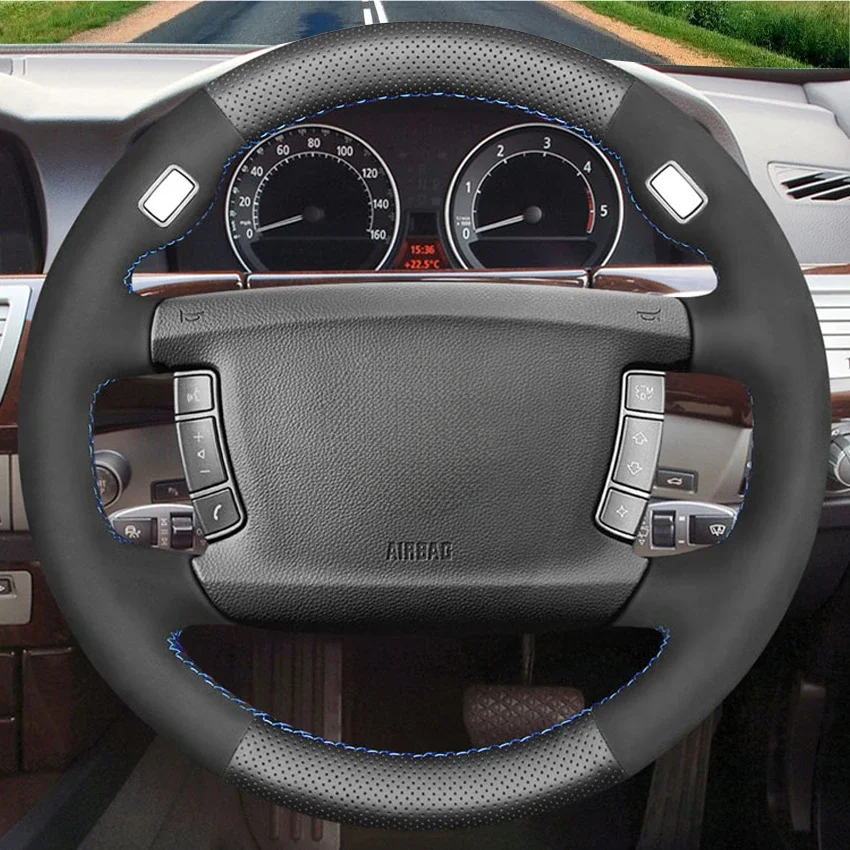 Black Artificial Leather Suede Steering Wheel Cover for BMW 7 Series E65 Sedan E66 730Li 740Li 745Li 750Li 755ih 760Li 2001-2008