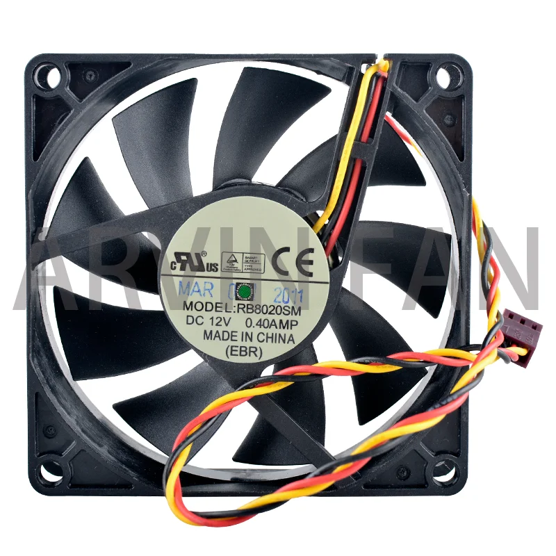 

RB8020SM 8cm 80mm 80x80x20mm DC12V 0.40A 3pin Dual Ball Bearing Axial Flow Fan Cooler Cooling Fan For Chassis CPU