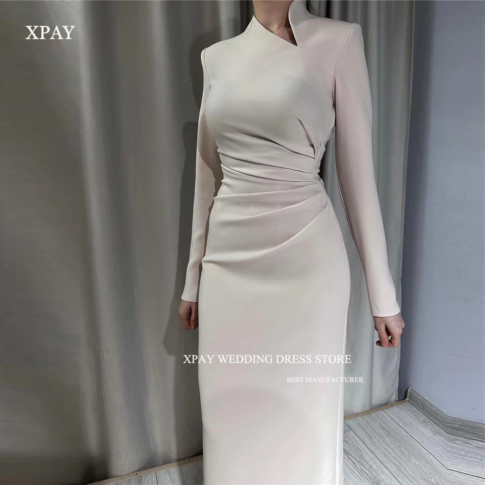 

XPAY Dubai Arabic Women Vintage Evening Dresses Formal Occasion Gowns Long Sleevs High Neck Pleats Prom Gowns Vestido de fiesta