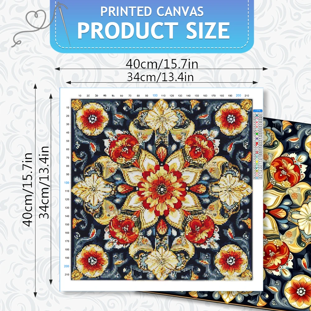 HUACAN Cross Stitch Kits Mandala Abstract Flower Embroidery Sets Floral Patterns Needlework DMC Threads 11Ct Picture Printed Art view 2